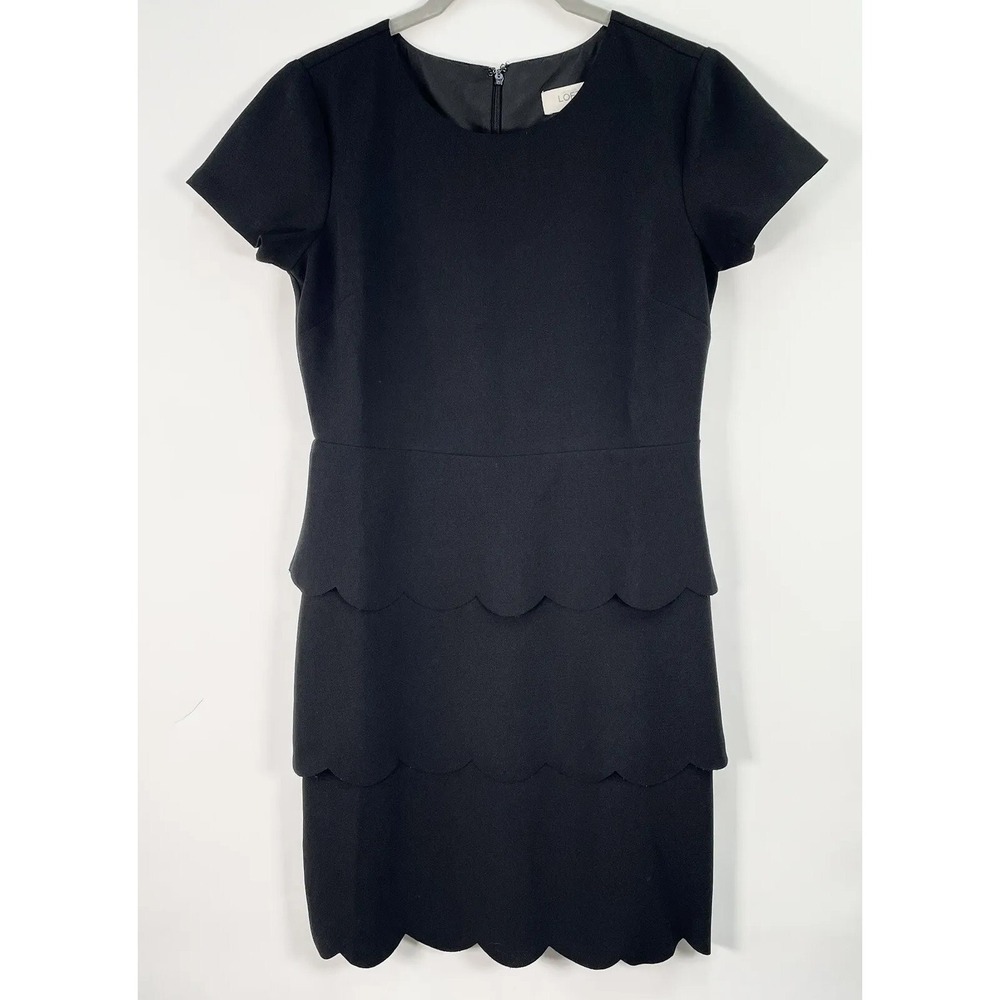 Ann Taylor Loft Dress 2P Layered Scallop Cap Sleeve Zip Up Little Black Dress
